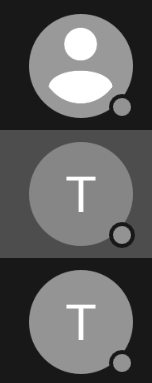 A screenshot showing the icons of contacts in grayscale. Their is a dot next to every contacts indicating their presence status.